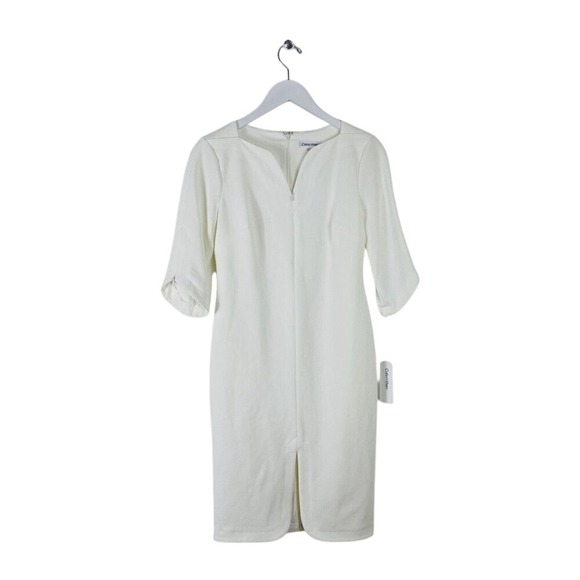 Calvin Klein Cream Zip Sleeve Sheath Dress Size 6 NWT - Picture 1 of 3